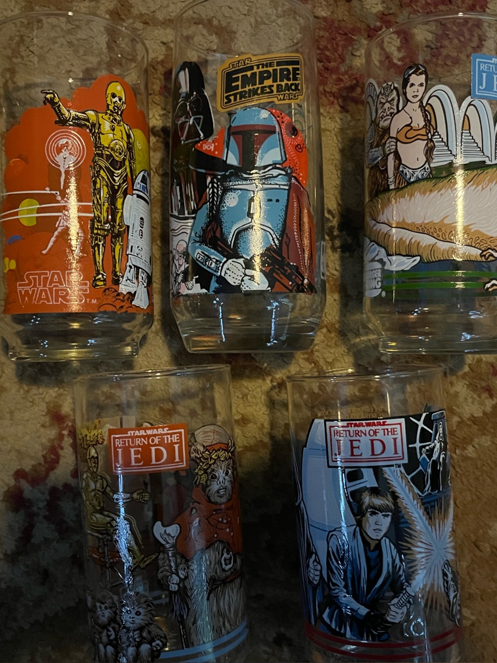 Vintage 1983 Star Wars Return of the Jedi Burger King Glass Set (6 Pcs) Coca-Col